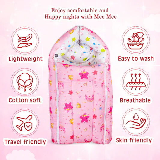 3 in 1 Baby Carry Nest with Sleeping Bag and Mattress for Newborn Babies (Pink)