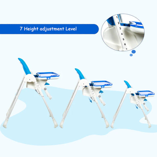Ultra Sleek Baby High Chair with 7 Height Adjustment Levels (Blue)