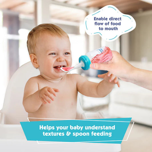 Mee Mee 125Ml 2 In 1 Baby Feeding Bottle With Spoon (Blue)