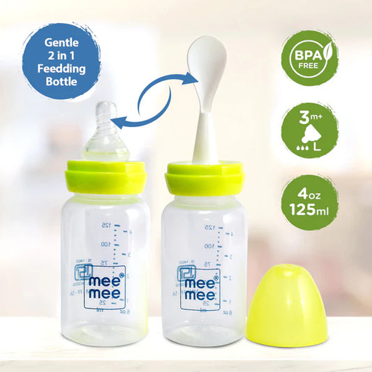 Mee Mee Green Spoon Bottle | BPA-Free | Easy Feeding | Soft Spoon | Leak-Proof & Safe
