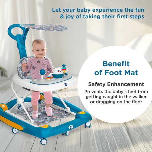 Mee Mee Baby 2 in 1 Walker & Rocker | 3 Level Adjustable Height, Light, Rattle & Musical Toys | Anti-Rollover Folding 360° Walker for Boys, Girls, Kids | Anti Fall, Anti Skid | 6-24 Months 15kg (Blue)