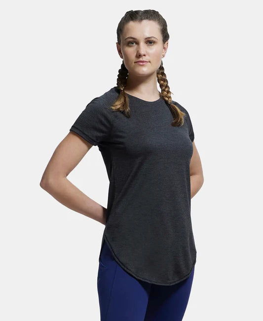 #MW62 Microfiber Fabric Relaxed Fit Solid Curved Hem Styled Half Sleeve T-Shirt