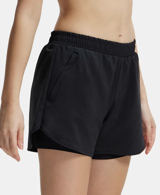 #MW72 Microfiber Elastane Stretch Double Layered Woven Fabric Regular Fit Shorts with Zipper Pockets