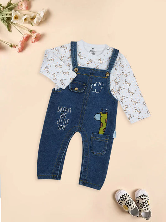 Mee Mee Denim Romper Set – Indigo Dungaree with Shoulder Straps & Printed Inner Top