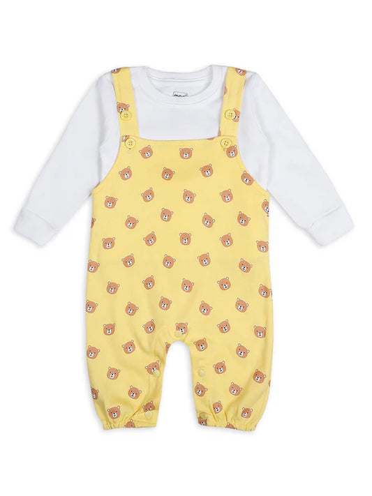 Mee Mee Cotton Romper Set – Yellow Dungaree with Adjustable Straps & Printed Inner Top