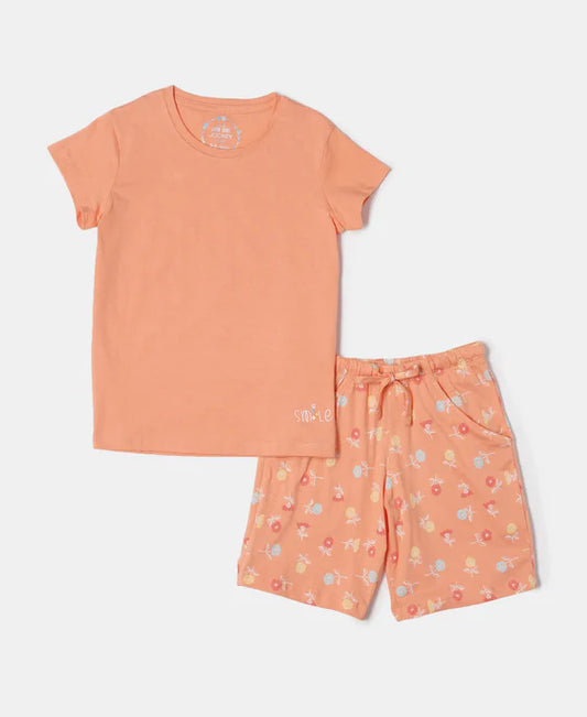 #RG11 Girl's Super Combed Cotton Short Sleeve T-Shirt and Printed Shorts Set