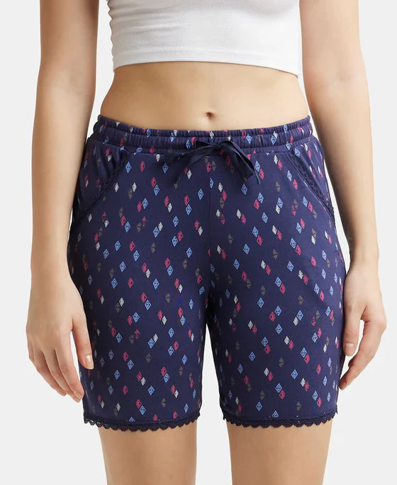 #RX10 Micro Modal Cotton Relaxed Fit Printed Shorts with Side Pockets -
