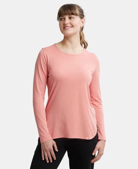 #RX21 Micro Modal Cotton Relaxed Fit Solid Round Neck Full Sleeve T-Shirt with Curved Hem Styling
