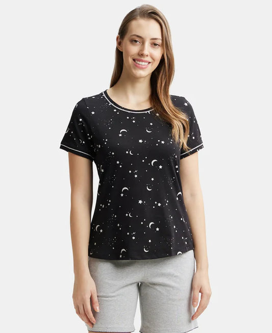 #RX57 Super Combed Cotton Relaxed Fit Printed Round Neck Half Sleeve T-Shirt with Contrast Piping Design