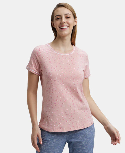 #RX57 Super Combed Cotton Relaxed Fit Printed Round Neck Half Sleeve T-Shirt with Contrast Piping Design