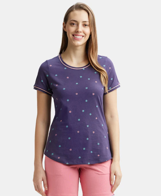 #RX57 Super Combed Cotton Relaxed Fit Printed Round Neck Half Sleeve T-Shirt with Contrast Piping Design