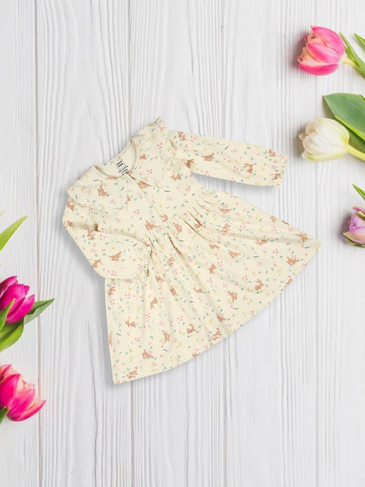 Long Sleeve Ruffled Dress with Bunny Print