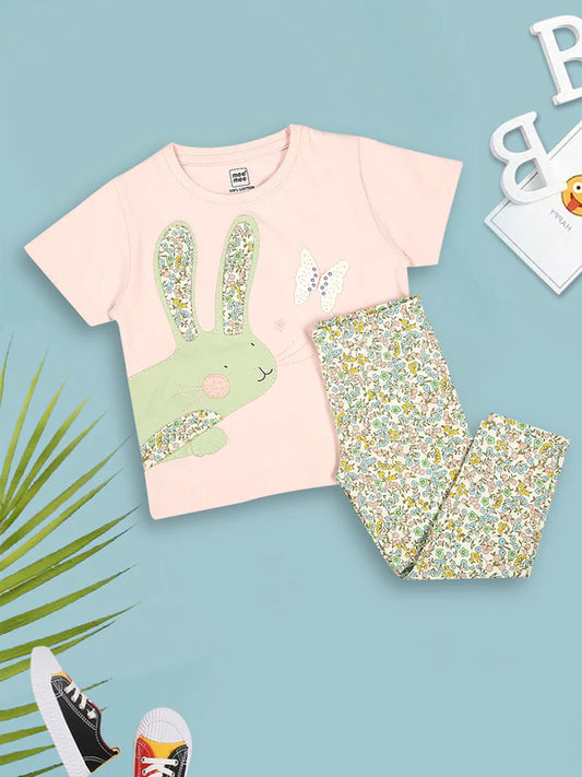 Mee Mee Baby Cotton Bottom Set – Pink, Short Sleeve Tee & Printed Pants