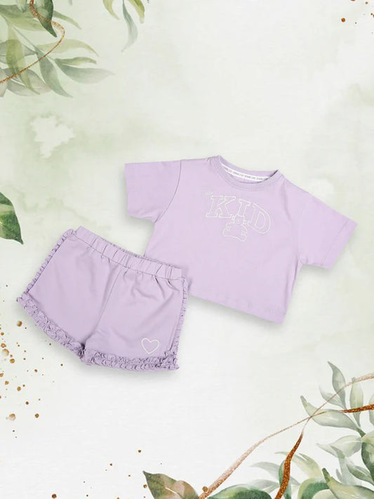 Mee Mee Lilac Teddy Print Cotton Short Set – Adorable & Comfortable Outfit for Kids