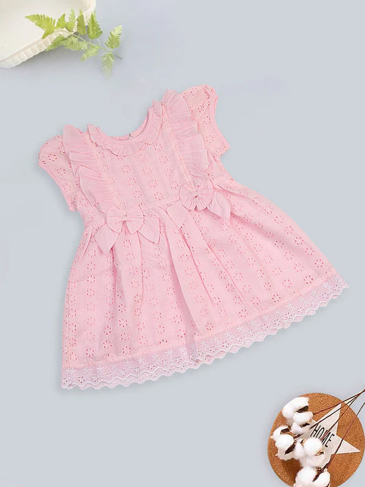 Mee Mee Girls' Pink Cotton Dress – Embroidered & Ruffled Design