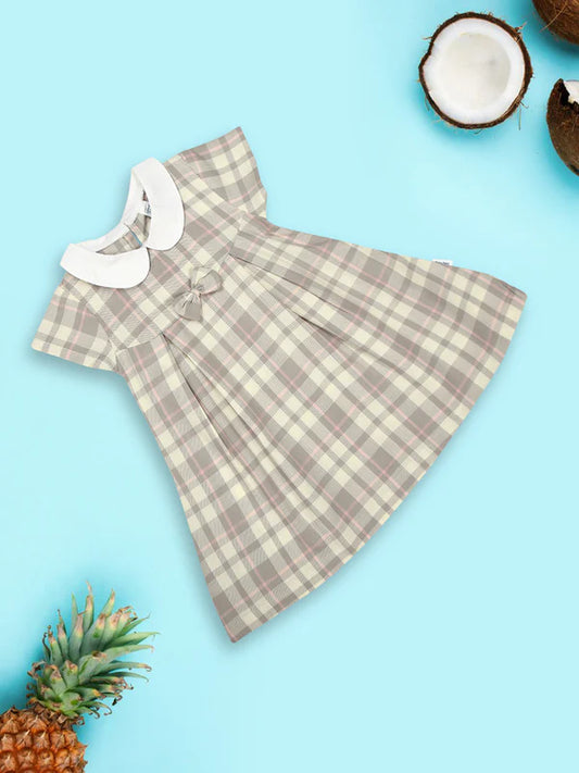 Meemee Charming Grey Cotton Frock for Baby Girls with Trendy Peter Pan Collar