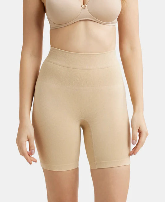 #SH03 Mid Waist Cotton Rich Elastane Stretch Seamfree Shorts Shapewear with Breathable Inner Thigh Panel