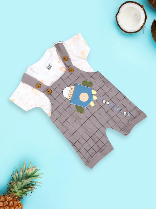 Grey Romper Set with Space-Themed