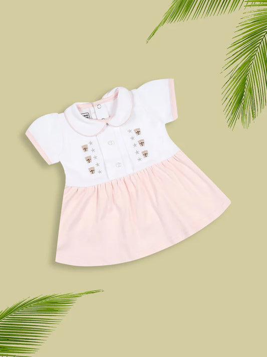 Cute Pink and White Frock Baby Dress with Bear and Star Embroidery