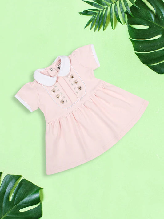 Pink Solid Print Regular Sleeve Cotton Fit & Flare Dress