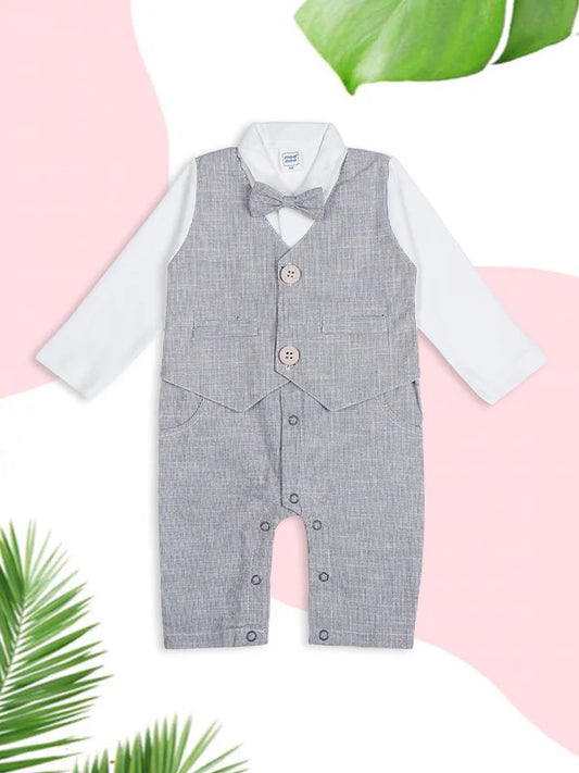 Mee Mee Grey Cotton Partywear Romper with Bow Tie – Elegant & Stylish Outfit for Babies