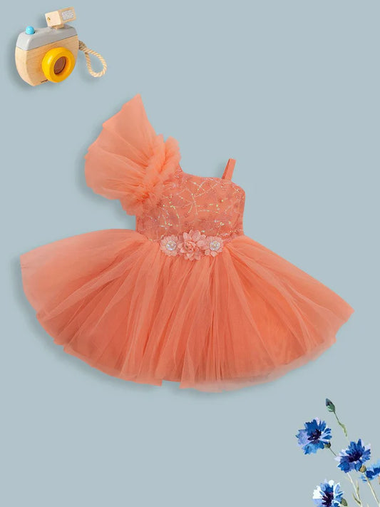 MeeMee Girls Embellished Sleeveless Cotton Fit & Flare Dress