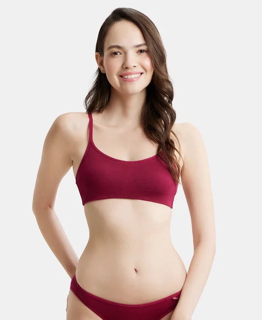 #SS12 Wirefree Non Padded Super Combed Cotton Elastane Stretch Full Coverage Beginners Bra with Adjustable Straps