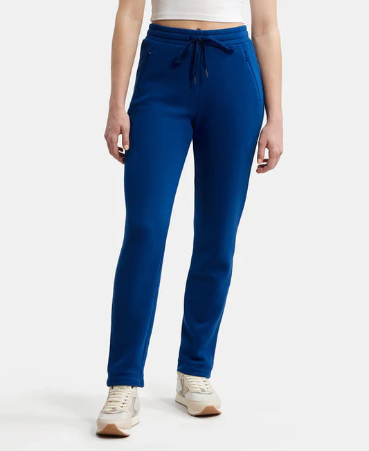 #U110 Super Combed Cotton Rich Fleece Fabric Relaxed Fit Trackpants With Zipper Pockets -