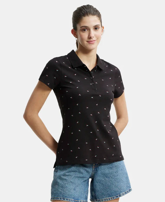 #UL34 Super Combed Cotton Elastane Stretch Pique Fabric Regular Fit Printed Half Sleeve Polo T-Shirt