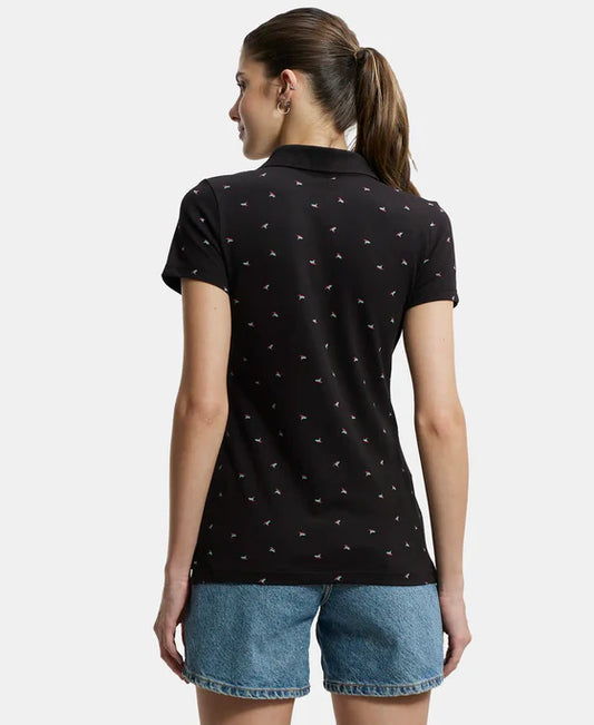 #UL34 Super Combed Cotton Elastane Stretch Pique Fabric Regular Fit Printed Half Sleeve Polo T-Shirt