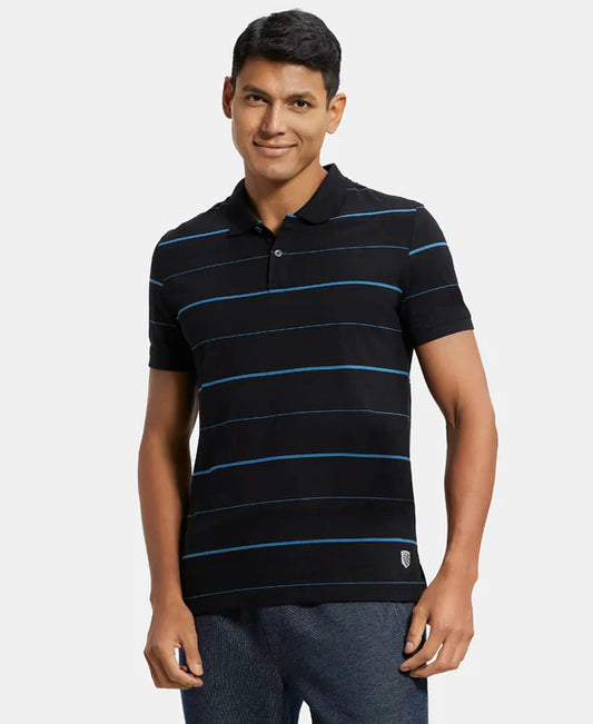 #UM15 Super Combed Cotton Rich Striped Half Sleeve Polo T-Shirt
