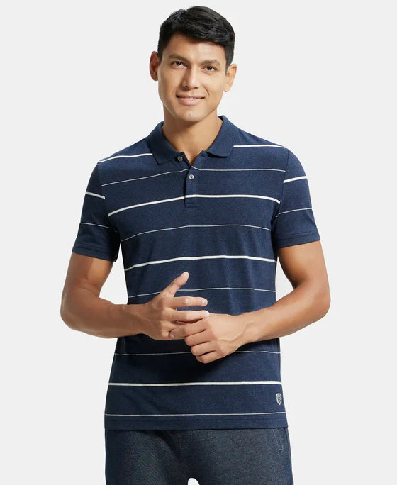 #UM15 Super Combed Cotton Rich Striped Half Sleeve Polo T-Shirt