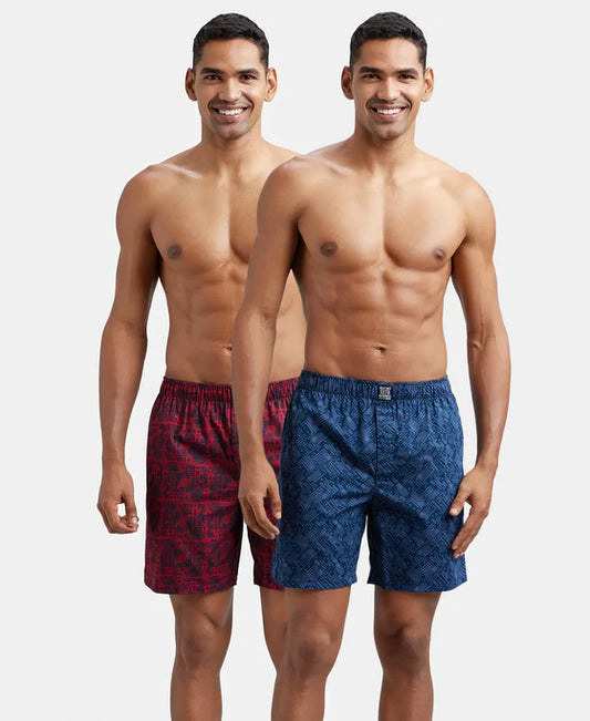 #US57 Super Combed Mercerized Cotton Woven Printed Boxer Shorts with Side Pockets