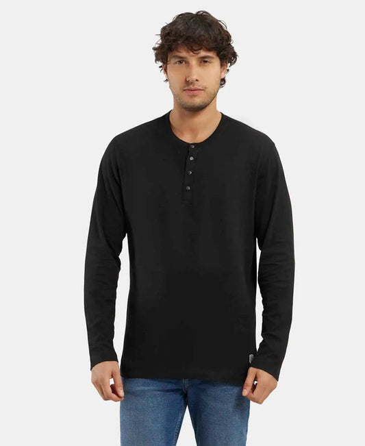 #US87 Super Combed Cotton Rich Solid Full Sleeve Henley T-Shir