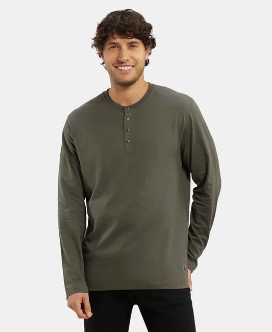 #US87 Super Combed Cotton Rich Solid Full Sleeve Henley T-Shir