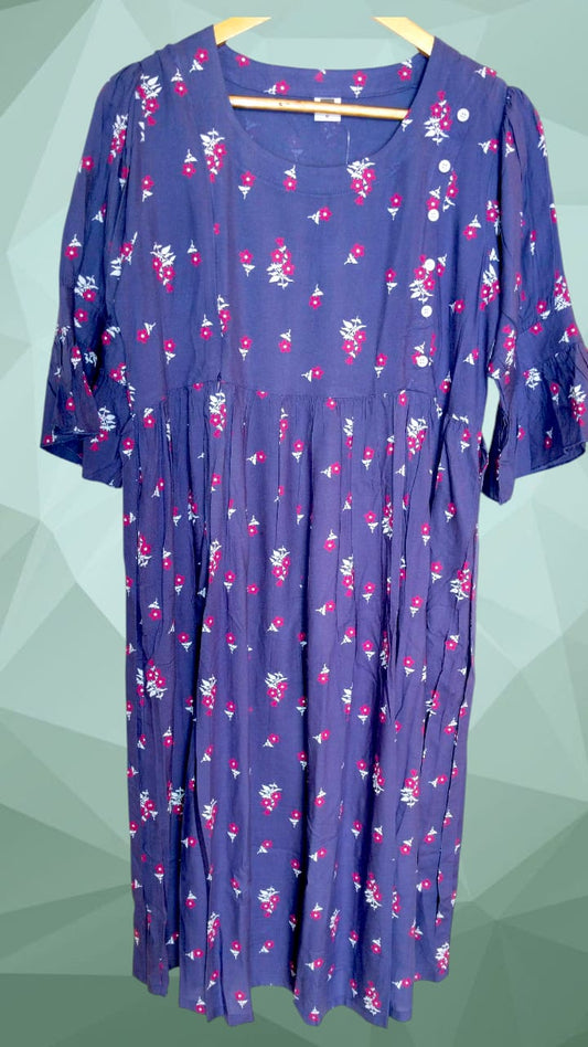 MEE MEE Printed Rayon Maternity Dress – Stylish, Comfortable & Nursing-Friendly