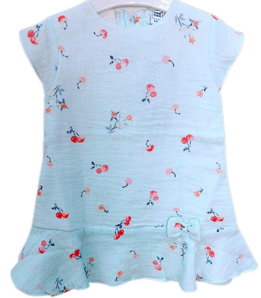 MeeMee Girls Printed Round Neck Flutter Sleeve Cotton A-Line Dress