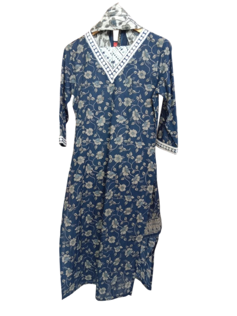 Blue, White, Orange Printed Kurta with Palazzo #KS-S25-SK-0011