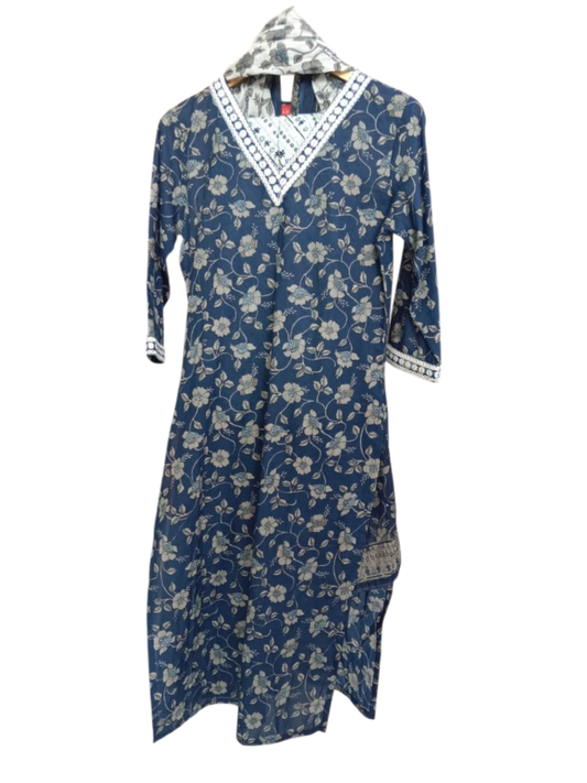 Blue, White, Orange Printed Kurta with Palazzo #KS-S25-SK-0011