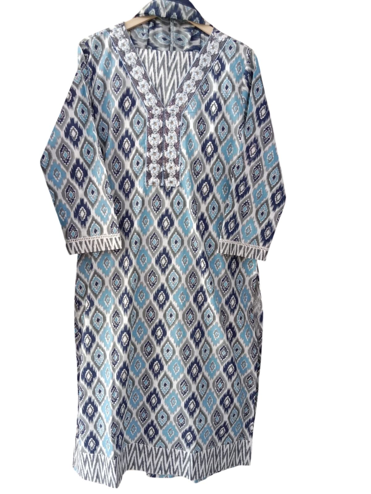 BLUE, White,  Printed Kurta with Palazzo #KS-S25-SK-1079