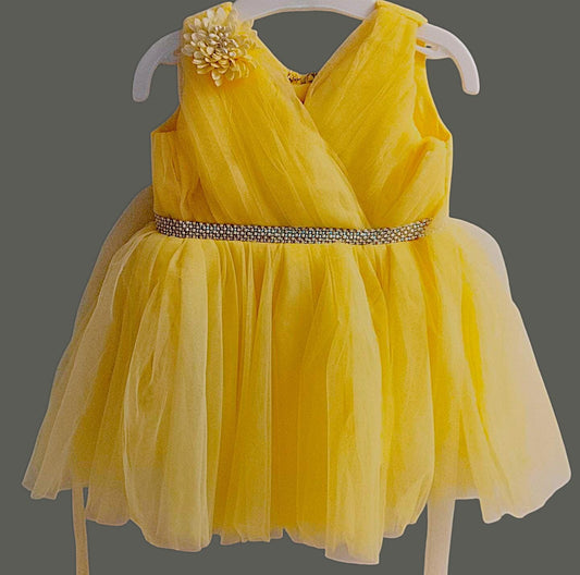 Mee Mee Yellow Partywear Frock with Sequin Waist – Elegant Tulle Dress for Girls