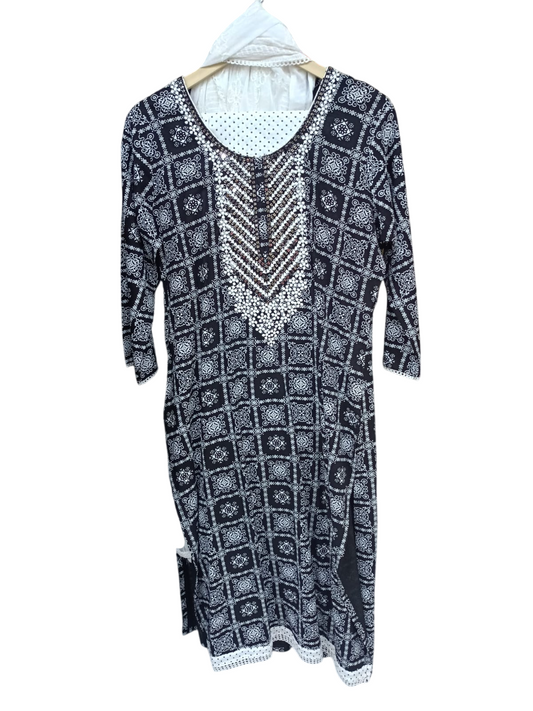 BLACK, white printed kurta with trouser #KS-S25-SK-0577