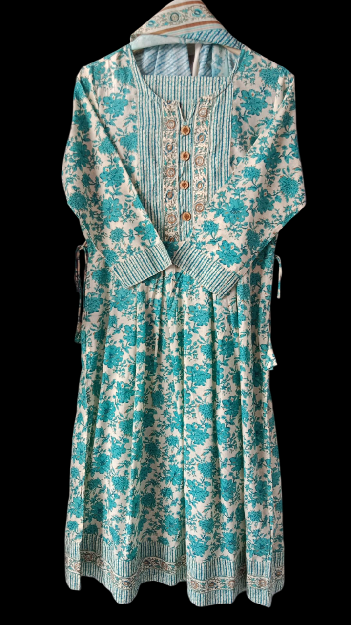 Green, print, Kurta with Trousers &amp; Dupatta #KS-S25-SK-1209