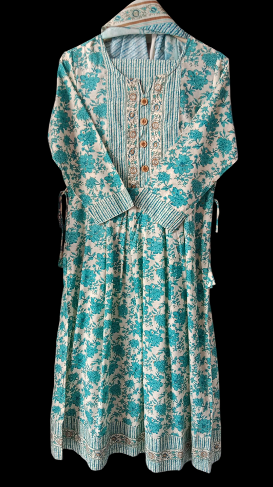 Green, print, Kurta with Trousers &amp; Dupatta #KS-S25-SK-1209