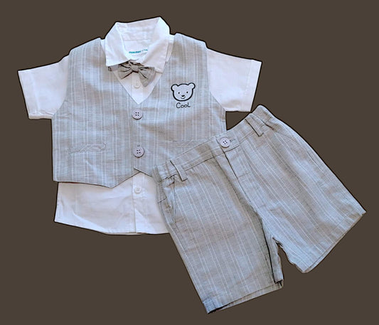 Mee Mee Beige Cotton Waistcoat Set – Shirt, Vest, Shorts & Bow Tie for Baby Boys
