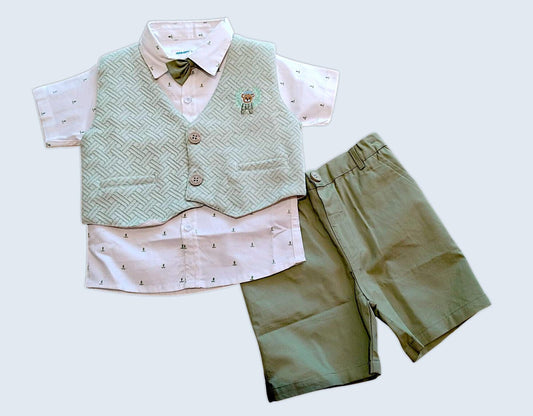 Mee Mee Cotton Waistcoat Set – Shirt, Vest, Shorts & Bow Tie for Baby Boys
