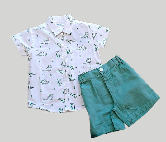 Mee Mee Cotton Shorts Set Rust with Fun Print Shirt and White Cargo Shorts for Boys