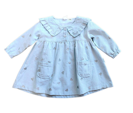Meemee Navy Cotton Frock for Baby Girls with Pink Floral Pattern