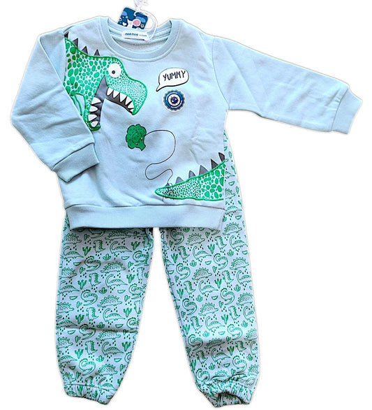 Mee Mee Rust Colorblock Dog Appliqué Jogger Set in Soft Fleece – Cozy & Playful