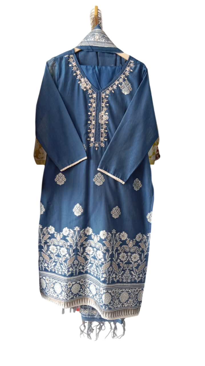 blue, Kurta with Trousers &amp; Dupatta#KS-A24-SK-0839